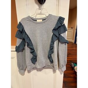 Nurode Ruffle Sleeve Sweatshirt Light Grey Crew Neck Long Sleeve XS